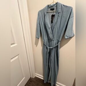 PrettyLittleThing Light Wash Denim Utility Jumpsuit